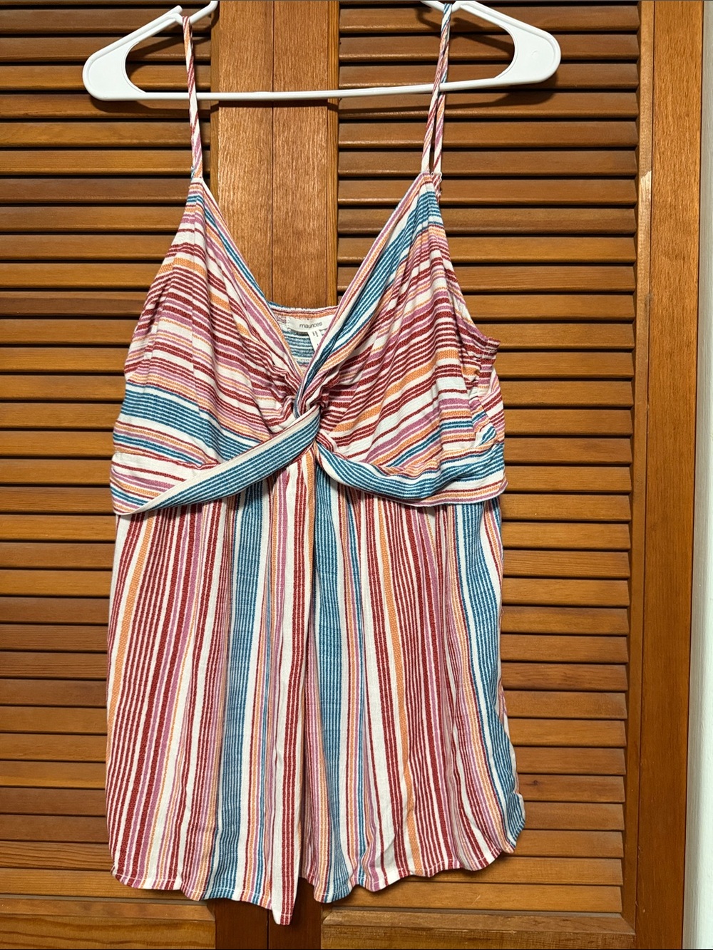 Maurices Striped Twist-Front Tank Top in Blue, Red, Cream